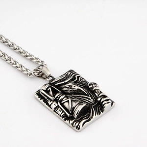 Gothic plague doctor plague mask pendant necklace with hourglass in stainless steel