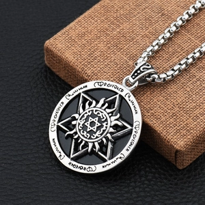 Vintage silver hexagram sun pendant necklace with stainless steel square chain for unisex