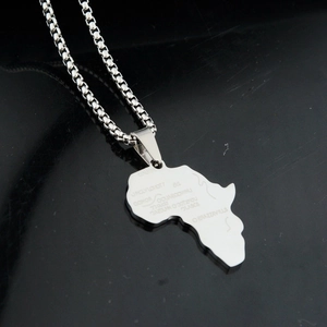 Polished silver African map pendant necklace with box chain for men and women