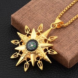 Hip Hop Starburst Compass Pendant Necklace Titanium Steel Gold Plated Compass Star Charm Box Chain Personalized Jewelry Men Women