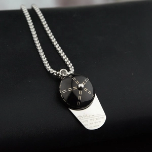 Hip hop silver baseball cap necklace with Keep Me Warm engraved pendant on black leather