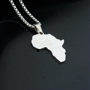 Silver stainless steel Africa map pendant necklace with detailed country laser engraving