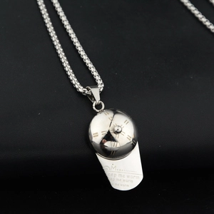 Hip hop style silver baseball cap pendant necklace with keep me warm engraving