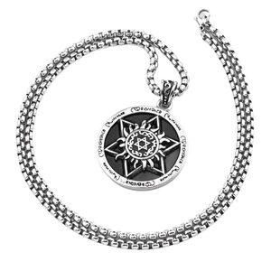Hip hop hexagram sun pendant necklace in silver and black stainless steel for men and women