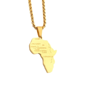 Golden stainless steel Africa map pendant necklace with sturdy box chain and engravings