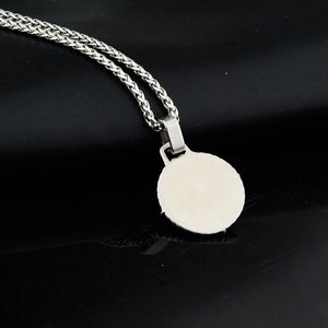 Polished silver compass pendant necklace with wheat chain for men and women
