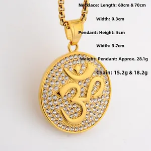 Detailed view of Om pendant necklace with dimensions and weight specifications