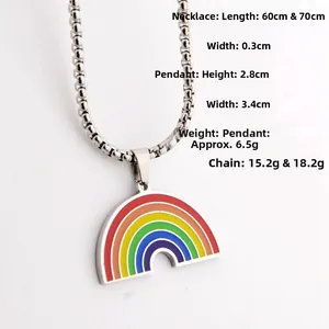 Rainbow pendant necklace size guide with 60cm and 70cm chain length and product dimensions