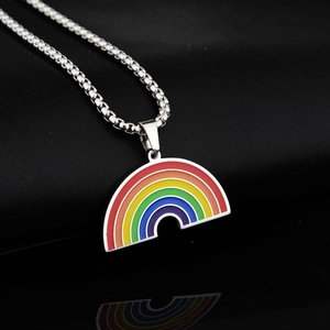 Rainbow Pendant Necklace Titanium Steel Colorful Enamel Charm Necklace For Men Women Hip Hop Fashion Jewelry Party Gift