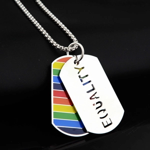 Stainless Steel Equality Rainbow Pride Dog Tag Necklace For Men Women Unisex Hip Hop Jewelry Double Pendant Ball Chain Necklace