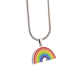 Rainbow semi-circle pendant necklace in silver stainless steel for a hip-hop minimalist style