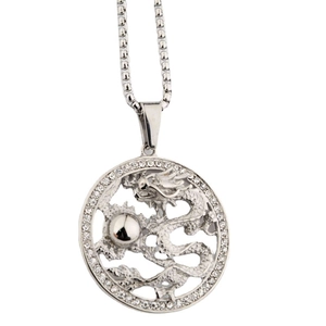 Silberne Drachen-Halskette mit funkelnden Strasssteinen und quadratischer Box-Kette