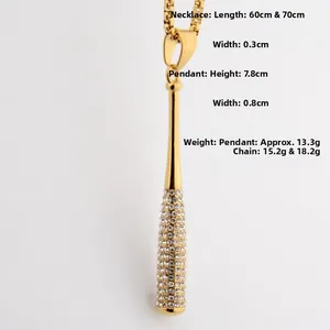 Macro shot of a 7.8cm iced-out baseball bat pendant with shiny cubic zirconia details
