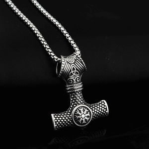 Vintage Stainless Steel Viking Thor Hammer Mjölnir Pendant Necklace Norse Mythology Vegvisir Jewelry Gift For Men Women