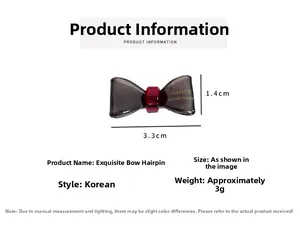 Size specifications of the 3.3cm mini resin bow hair clip with French handmade mark