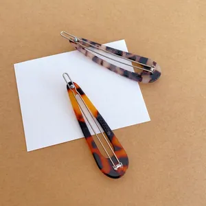 French vintage maple brown teardrop hollow hair clips with classic tortoiseshell pattern