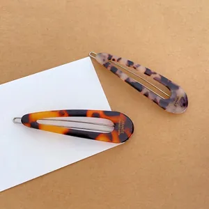 French vintage maple brown teardrop tortoiseshell hair clip in a handcrafted resin finish