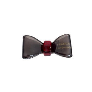 Cute resin mini bow hair clip in smoky grey and deep red with France Handmade gold text