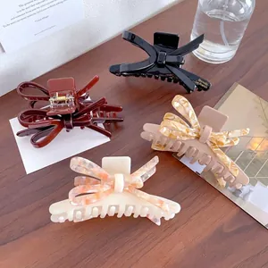 Grande Pince à Cheveux en Acétate Nœud Papillon Motif Marbre Français Pince Shark Élégant Accessoire de Coiffage pour Femmes