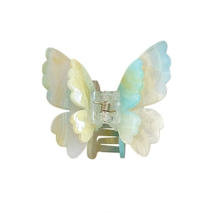 Double-layered gradient butterfly hair claw clip with macaron colors and marble texture
