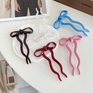 Elegant bow-knot hair sticks in five colors with wave-shaped U-shaped hair fork pins