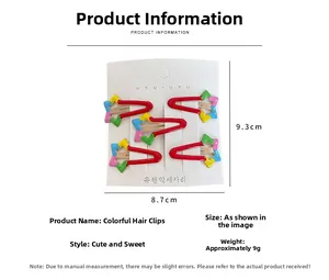 Detailed view of colorful star hair clips set on display card with specific dimensions