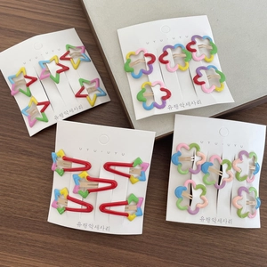 Cute rainbow star and flower hair clips set with colorful finish on display cards