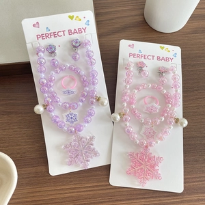 Parure de bijoux pour enfants avec collier pendentif flocon et bracelet rose et violet