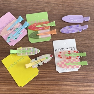 Lot de barrettes à cheveux sans trace avec motifs de fruits pêche et cerise sur fond bois