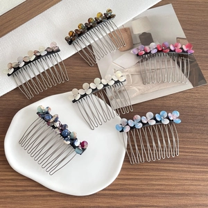 Korean Style Acetate Flower Hair Comb Alloy Metal Teeth Hairpin Rhinestone Floral Hair Clip Elegant Daily Headwear For Women