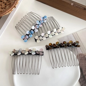 Elegant set of 4 acetate floral hair combs with metal teeth in assorted colors