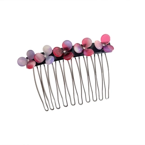 Korean style 10-tooth metal hair comb with five gradient resin flower ornaments and rhinestones