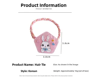 Pink elastic hair tie with marble pentagon charm and cute rabbit print for kids