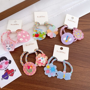 Kids Colorful Graffiti Geometric Hair Ties High Elastic Braided Elastic Bands Cute Acrylic Charm Ponytail Holder For Girls