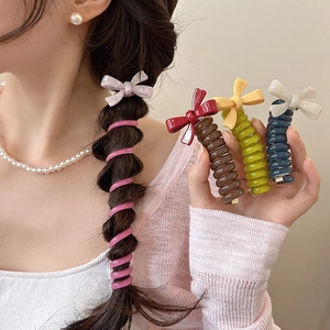 Spiral telephone wire hair ties with cute resin bows in various vibrant colors