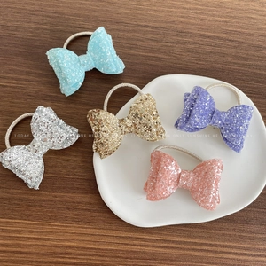 Élastique à Cheveux Enfant Nœud de Paillettes Brillant Double Couche Nœud Papillon Accessoires de Cheveux Mignons