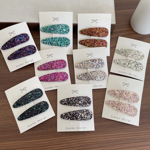 Barrettes à Cheveux en Tissu à Paillettes Brillantes de Style Coréen Douces Mignonnes Clips BB en Forme de Larme Faits à la Main pour Enfants