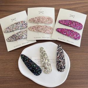 Barrettes à cheveux pailletées pour filles en forme de goutte sur bois et céramique