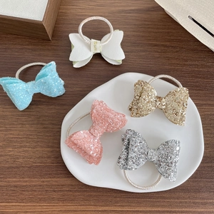Lot de 5 chouchous à nœuds pailletés pour filles en bleu, rose, doré, argent et blanc