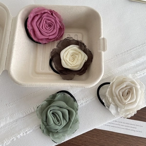 Chouchou en Tissu Fleur de Rose Vintage Fait à la Main Élastique à Cheveux Bandeau Accessoires de Coiffure pour Femmes Quotidien