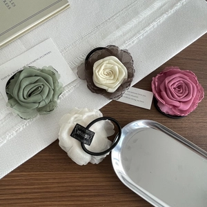 Lot de 4 élastiques à cheveux rose vintage en tissu morandi vert, noir, rose et blanc