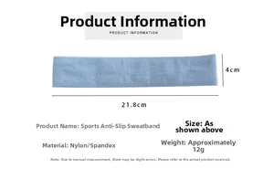 Detailed dimensions of the light blue elastic non-slip sports headband showing 21.8x4cm size