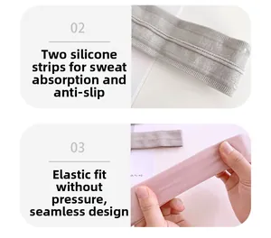 Detail of dual silicone strips for sweat-wicking and non-slip athletic headband