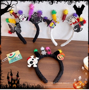 Detailed set of Halloween headbands featuring pumpkin, ghost, and witch hat motifs