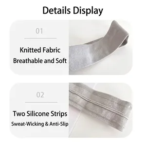 Light gray breathable knitted sports headband with double silicone anti-slip strips