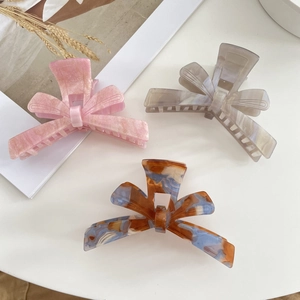 Elegant Acetate Bowknot Hair Claw Clip Marble Pattern 3D Ribbon Shark Clip Korean Style Sweet Styling Accessory For Women