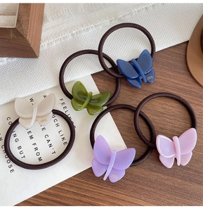 Set of five colorful acetate butterfly hair ties with high elasticity brown elastic bands