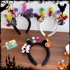 Three-piece Halloween headbands for girls featuring pumpkin ghost and spider decorations