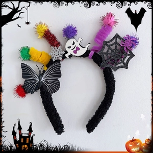 Halloween headband for girls with colorful pumpkin ghost and spider web party decorations