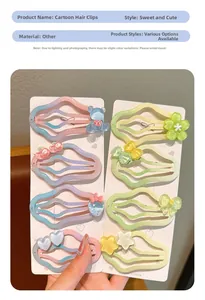 Close-up of colorful cartoon hair clips set with bear heart and strawberry shapes